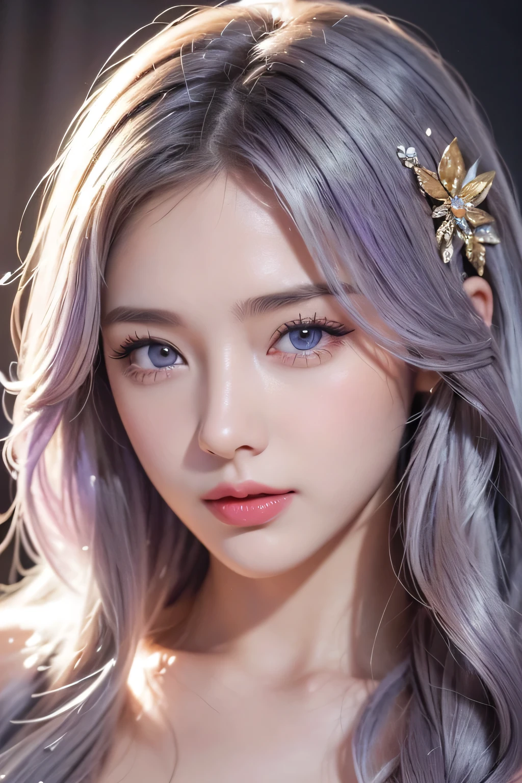 high quality work，Realistic artwork，Ultra Premium Graphics，8K HD CG Works，High quality graphics，High-definition and elaborate CG work，10x pixels，Ultra-fine detail：1.1，Advanced Technical Details：1.1Realistic photo effects，Indoor lighting effects：1.5，Natural soft light：1.5. Light effects（Virtual Light Effects：1.8），Ultra-high resolution，Shiny Dress，Silver long hair，Silver Hair，Transparent Hair，Hair with attention to detail（High quality hair detail：1.1）Clear Eyes，Double eyelids are beautiful，Sharp eye makeup, Creates exquisite eyelash makeup, Thin eyebrows, Very fine eye，High nose, Beautiful red lips, Rosy Cheeks, Delicate makeup applied , Pretty face, The face shape is perfectly balanced,（Advanced Face Detail：1.1）tmasterpiece), (realistically, RAW photogr, Best quality at best:),[:(The detail on the face:1.2:0.2] , Nice face, (Realistic face), (the detail), Lilac hair color looks great，He wears a purple garland on his head，photorealistic eye，The detail of the eyes is nice，Sexy red lips，Violet flowers clean and refreshing background（real face real skin），The beautiful skin，purple dress，Romantic purple atmosphere，Ultra-high resolution，超real photograph，The content is very detailed，the golden ratio、The graphic style iixing watercolor and digital illustration techniques、Evoke the exquisite beauty and charm of tmasterpiece, Super the detail, Ultra-high resolution, (real photograph), High Definition RAW Color Photography, Extremely Delicately Beautiful, The content is very detailed,extremely detailed eye, highlydetailed skin,Highly detailed nose, The mouth is very detailed, perfect anatomia,Perfect NwsjMajic，，The content is very detailed，rich colourful，the highest detail，offcial art，ultra - detailed，The beautiful，tmasterpiece，Best quality，，Women artwork，Dress full body video，Realism，Great cleavage，Your eyes are shining brightly today，Wearing shorts，Beautiful legs
