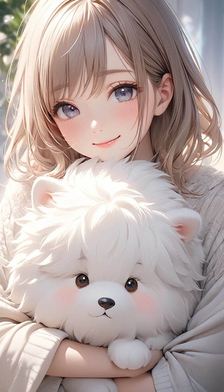 Cute beautiful woman, smile, shy, light makeup, great proportion, Gentle background color scheme, Soft, fluffy and calming effect, Shading Effects, Gradient Magic Effect, (Super detailed, The absolute solution, Highest quality:1.3), 2.5D, delicate and dynamic, Artistic photography, Ultra-realistic, Graphics CG Digital Art