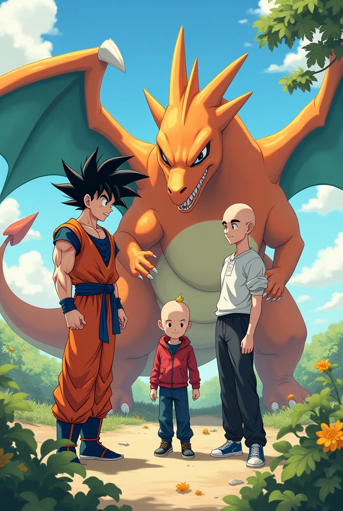 goku and saitama and charizard playing