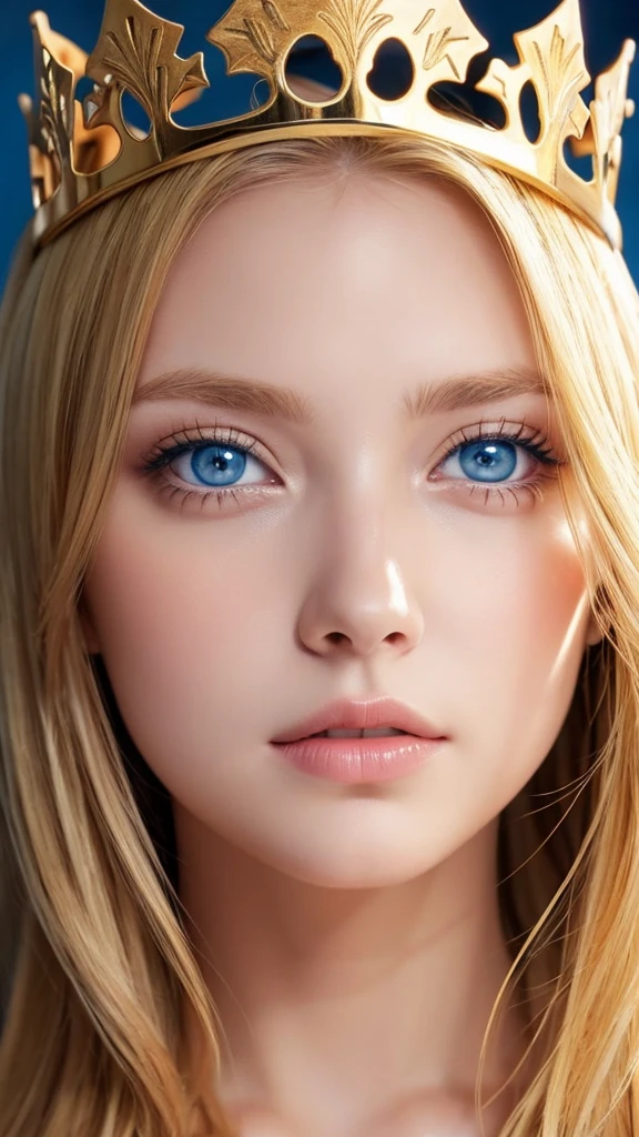 Blonde, Golden Eyes, crown, Gaze, blue eyes,
