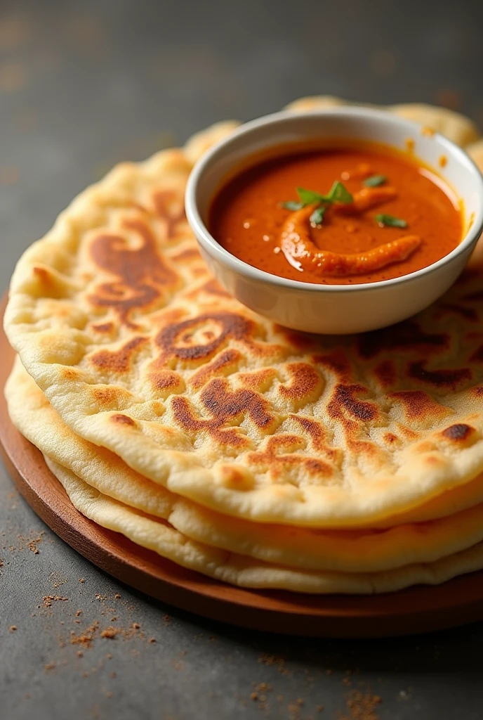 make a delicious roti canai from malaysia with big size bread picture by dipping it into curry sauce
