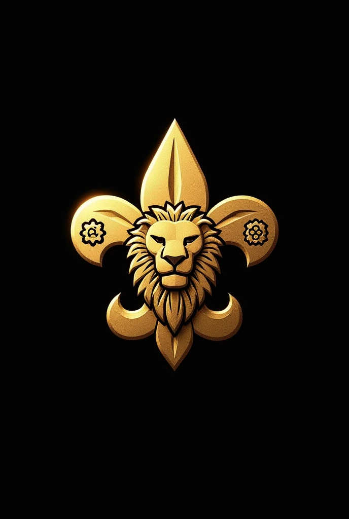 make a golden scout logo joined to a lion on a black background