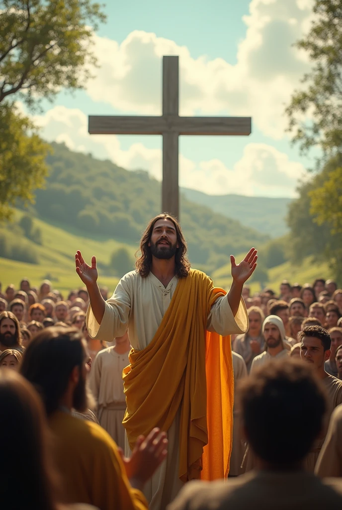 Jesus Christ talking the people fund press background peace and cross YouTube thumbnail size