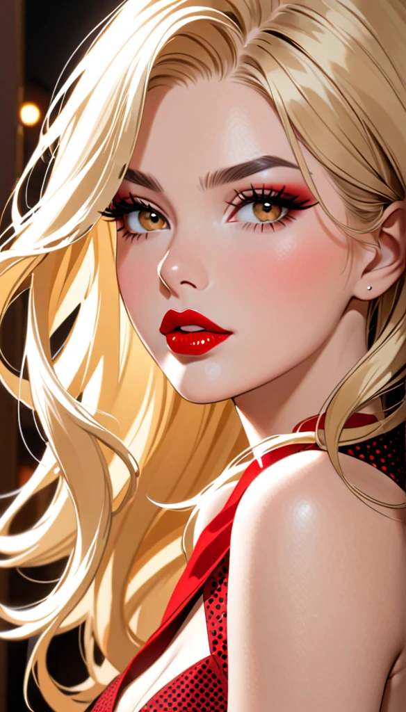 Beautiful and blond, red lips