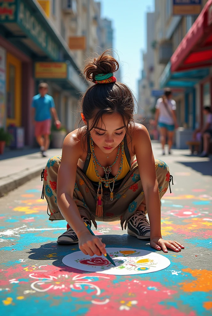 An Artist girl, doing street painting