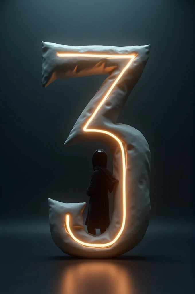 The background should be a dark gradient to keep the focus on the letter and the person. REnsure that the lighting gives a soft glow to the edges of the 3D letter and casts subtle shadows to add depth