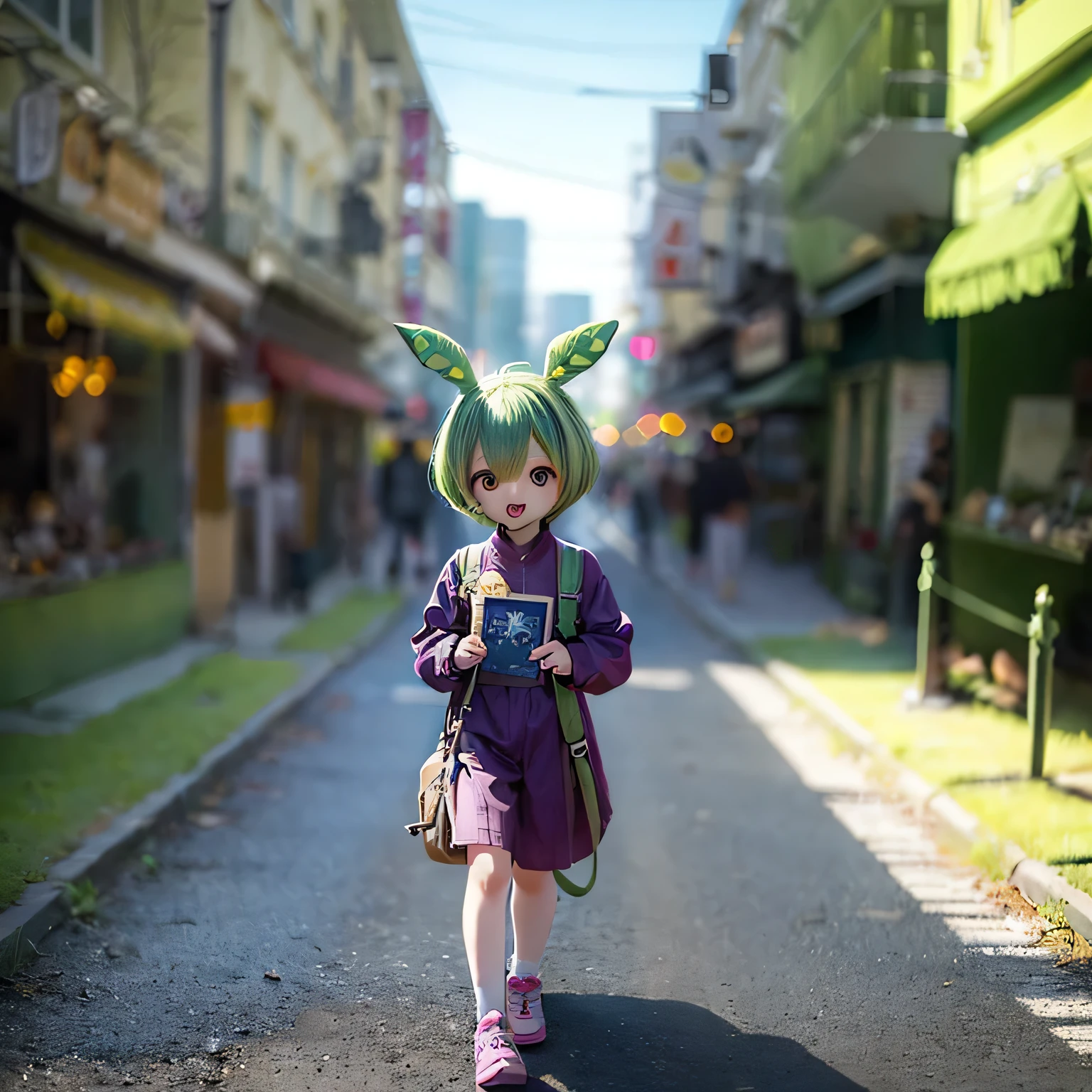 Cheeky Green Haired Zundamon(((((In the form of a child)))))Walking around the city、a bit,