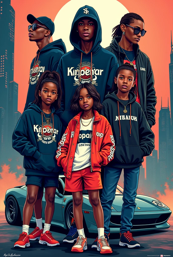 Design a modern, urban-themed poster for a streetwear clothing brand called 'White Money.' The poster should showcase key streetwear items such as hoodies, oversized t-shirts, and jackets, emphasizing bold and trendy designs. The clothing should feature intricate graphic elements like logos, text, and images that reflect urban culture, including cityscapes, money symbols, and stylized typography. The overall aesthetic should be edgy and vibrant, with a mix of dark and bright colors to create a visually striking contrast. Incorporate elements like a city skyline, luxury cars, and a modern, artistic vibe that appeals to a young, fashion-forward audience."