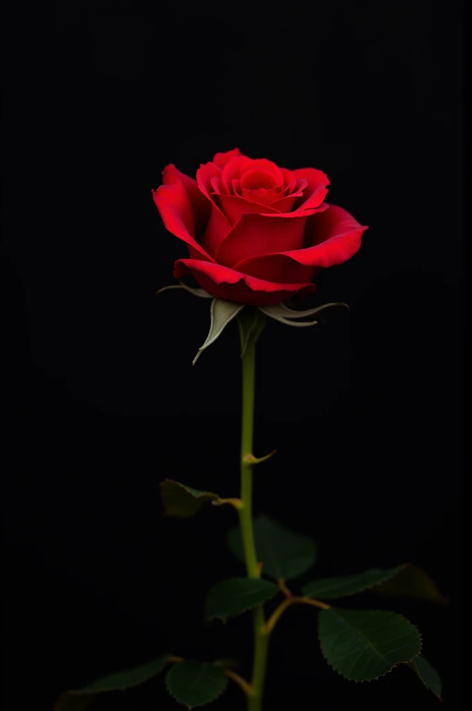 Create me a vertical wallpaper with a black background with a red rose in the center