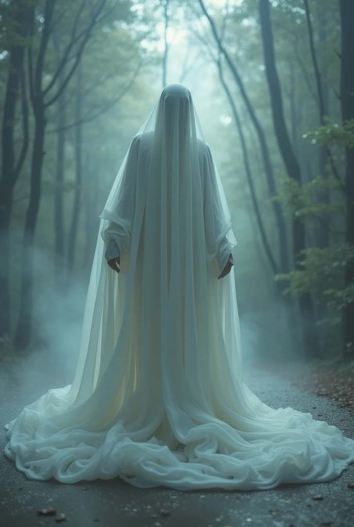 High-resolution photo of a ghost of a sheet crawling on all fours