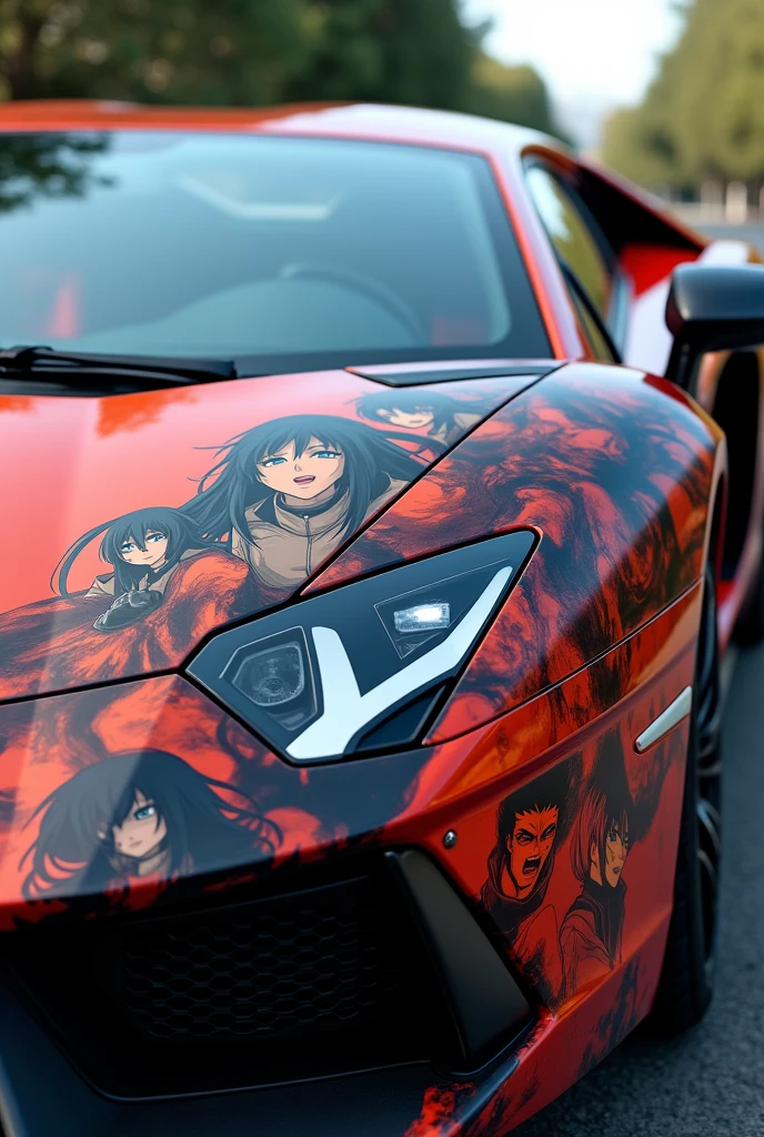 Create a 
anime custom phone case that kept on a Lamborghini car