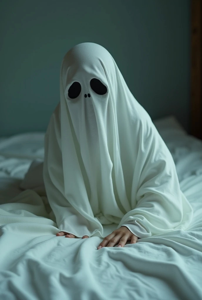 High-resolution photo of a ghost on the sheet crawling on all fours