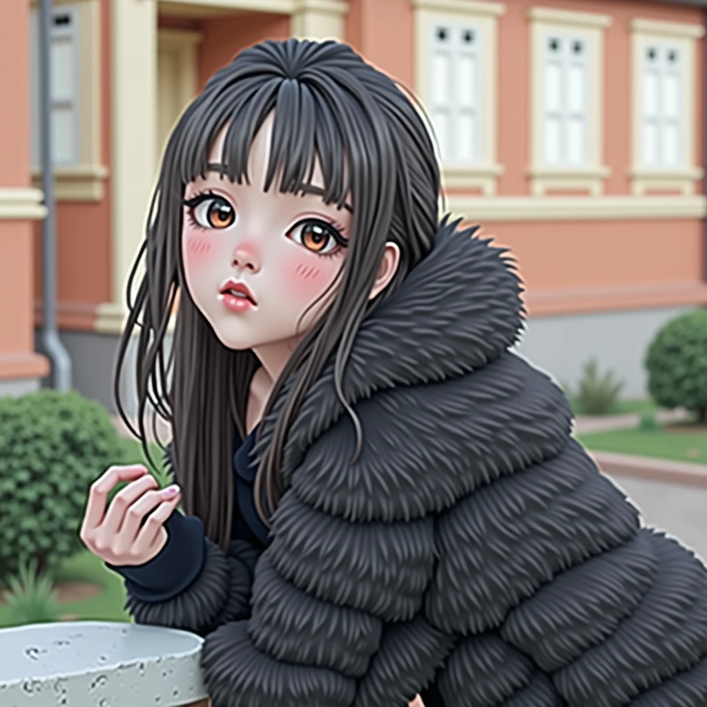 ((Best Quality, 8k, masterpiece: 1.3)), Whole body, clear focus: 1.2, Exceptional style: 1.4, slim abs: 1.2, ((black fur, big: 1.2)), black tank top, Very detailed face and skin texture., detailed eyes, double eyelids