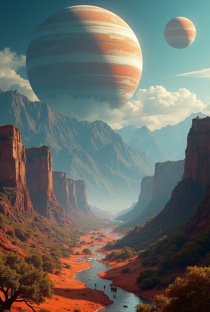 create an imaga of a newly discovered planet in a nearby solar system. This planet has the potential to support life but requires significant modifications to its atmosphere, temperature, and biosphere.