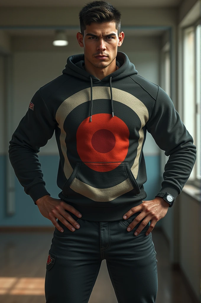 Young man with a bulging target
