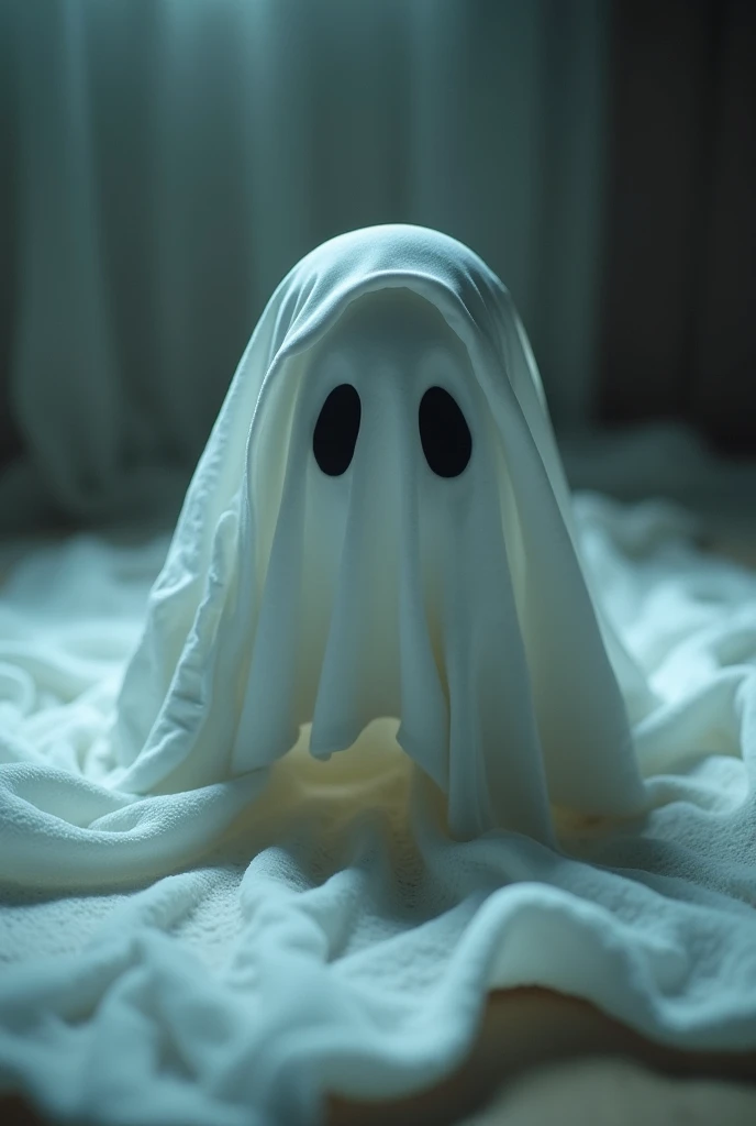 High-resolution photo of a ghost on the sheet crawling on all fours