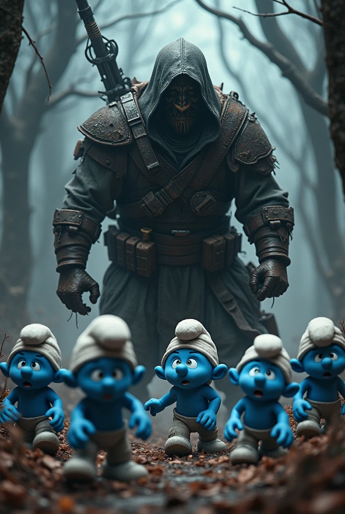 Human hunter killing smurfs
