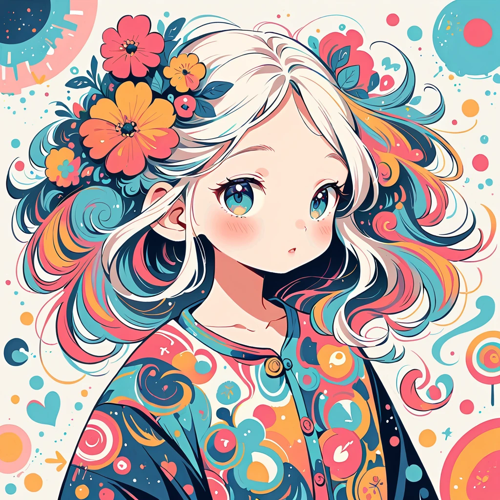 Simple line initials，Abstract art，Urban Background, Colorful Hearts ,(((The most beautiful girl of all time))), poster,Jim Mahfood,Ellen Jewett, hyper detailed, high contrast,masterpiece, white background、Simple line initials，Abstract art，Urban Background, Colorful Hearts ,(((The most beautiful girl of all time))), Cute Grim Reaper Character、Beautiful illustrations, Highest quality, Cute Grim Reaper、Bedroom, pastel colour, Fluffy bunny ears, , Silver long hair,