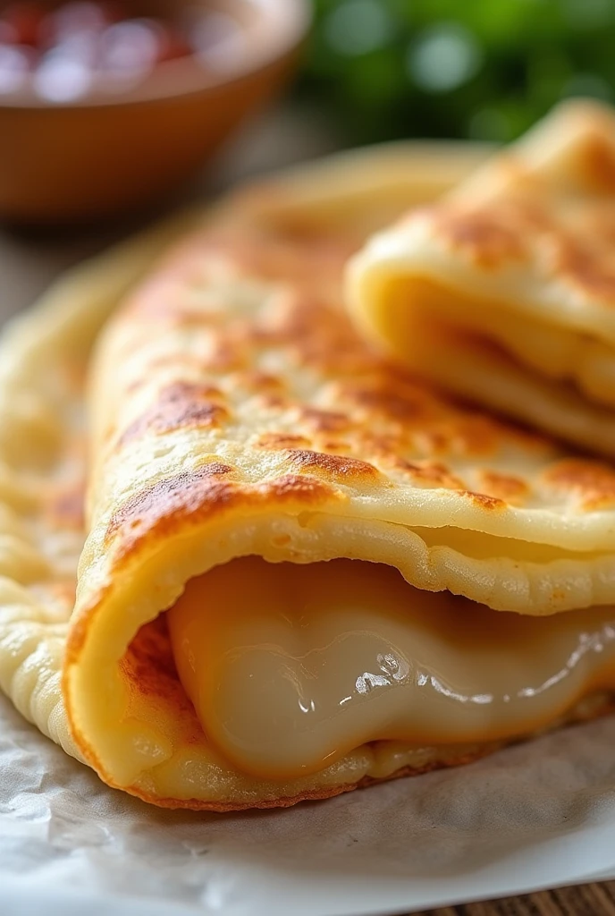 make a big size delicious  roti canai with with  clear melting  liquid inside from malaysia