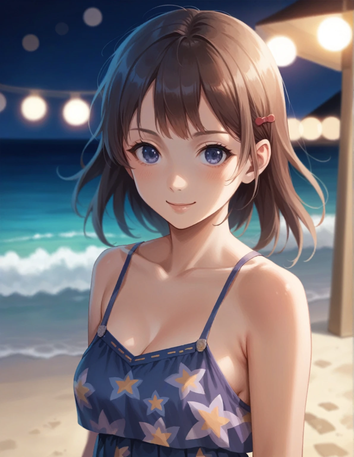 (masterpiece), (best quality), (ultra detailed), 1 girl, late teenage, standing, wave hand, thigh focus, from below, school uniform, serafuku, hair band, bob cut, brown hair, smile, looking at viewer, japanese rural landscape, rice paddies, gravel road, cumulonimbus, in summer, professional lighting, stunning face, detailed eyes and face