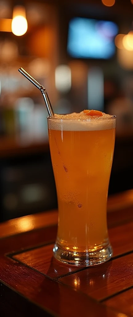 foto de un cóctel 🍸 de noche en el fondo se ve un lujoso bar 