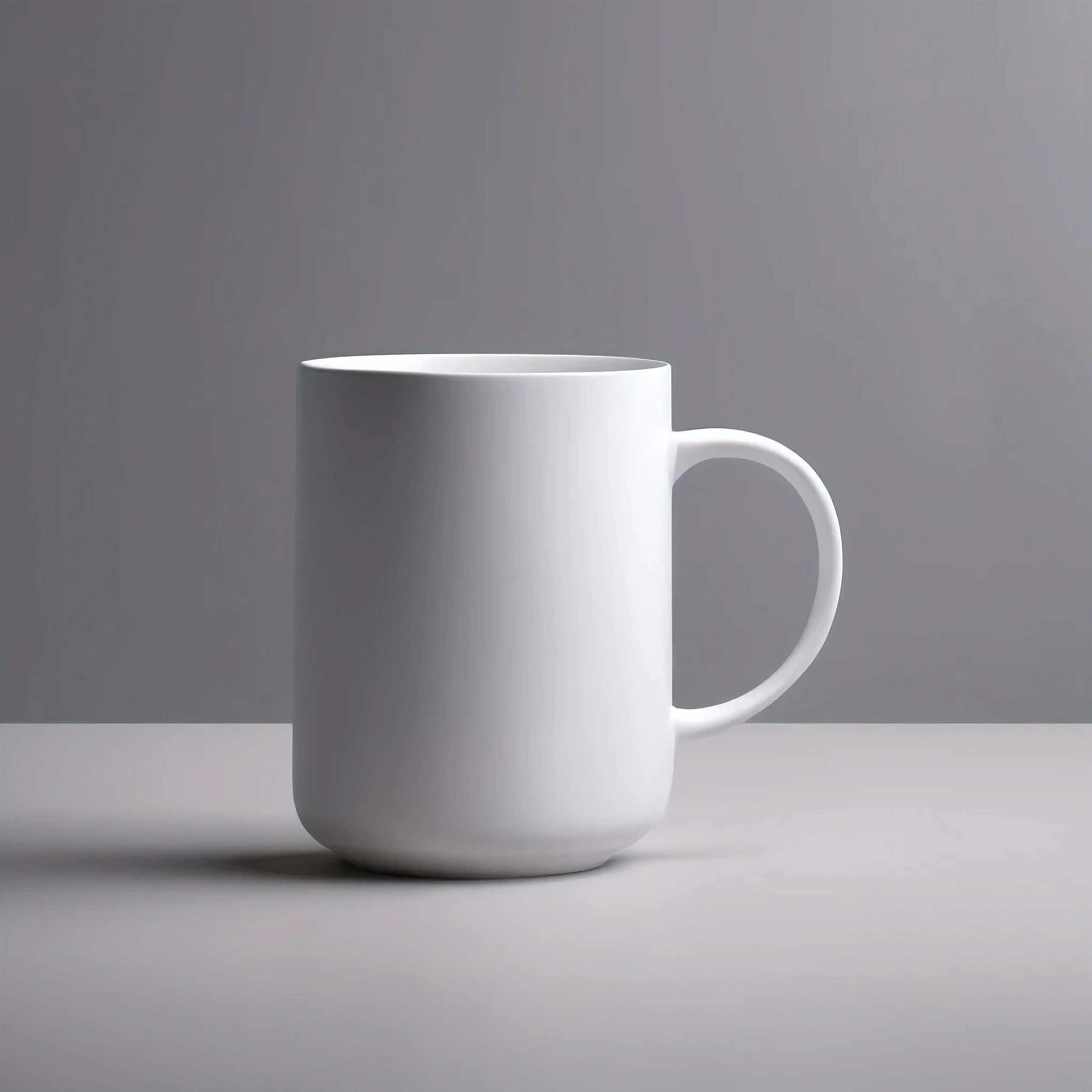 A white coffee mug is placed on the table, Assets on a gray background, minimal shading, blank, [ [ Surreal ] ], Award-winning works, Sky Background, High Quality Rendering, Solid objects in voids, White mug