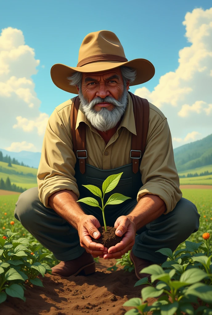 Farmer take care of a seed of tree