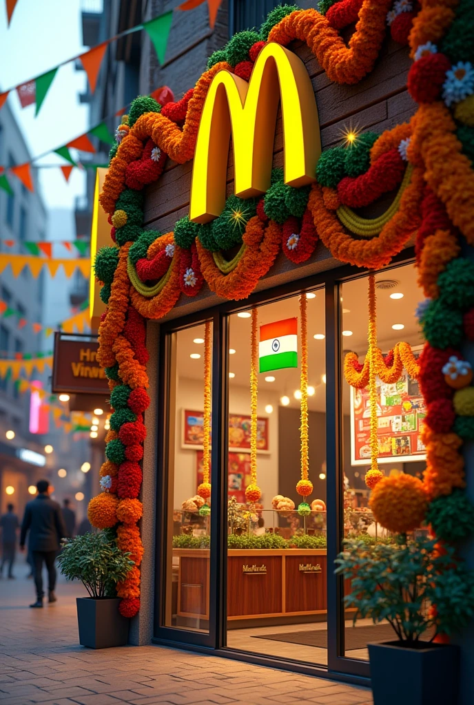 India independence day McDonalds front glass
decorated with more details