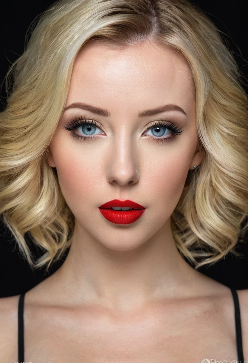 A waist-up portrait of a beautiful female whose face combines features of Samantha Rone + Jana Cova. The female has lovely makeup on her face. The female wears red lipstick. Symmetrical eyes. Symmetrical face. Lovely details. Photorealistic. Full-colored photo. Professional photo. Highly detailed 8K.