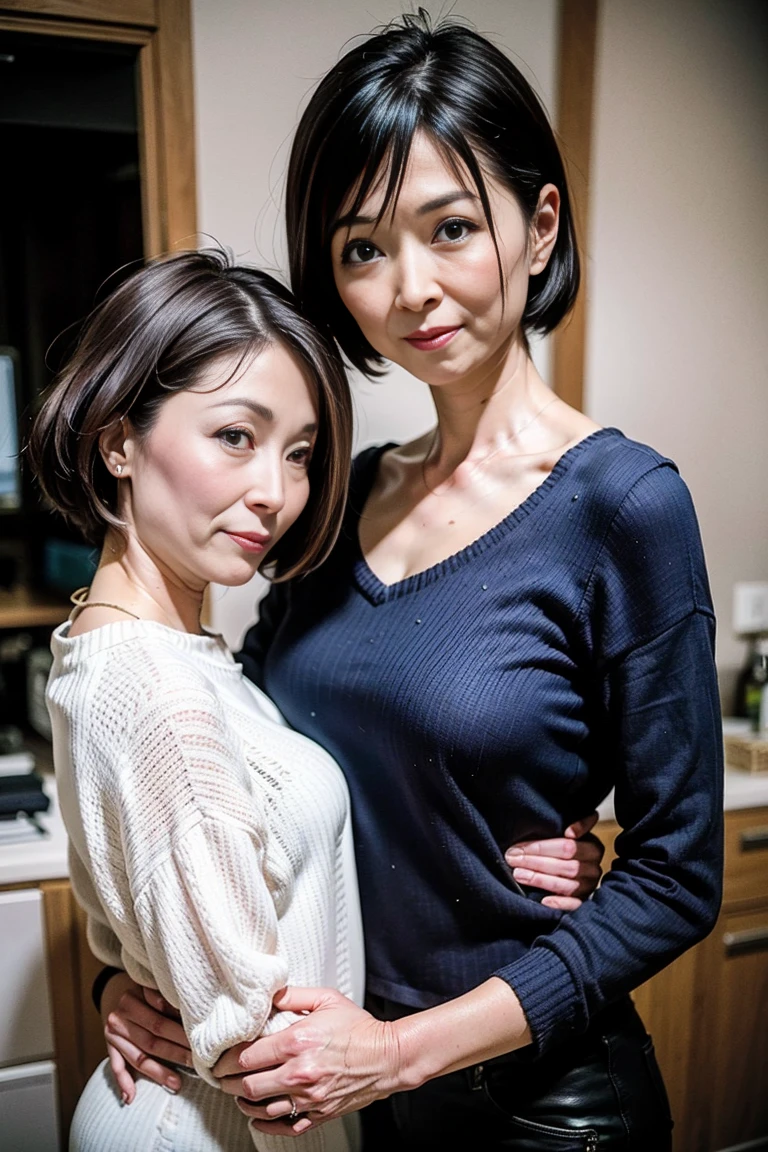 8k, 美しく成熟したTwo Women, Two Women, 55-year-old Japanese woman, Married women, ring, Fine Lines, Long eyelashes, Sparkling eyes, Short Bob Hair, Red lipstick, Pink Cheeks, eye shadow, Pearl Necklace, Completely naked, nude, functional, Browsing Caution, Lesbian, Sex, hard Sex, Armpit, Licking nipples,Pussy juice