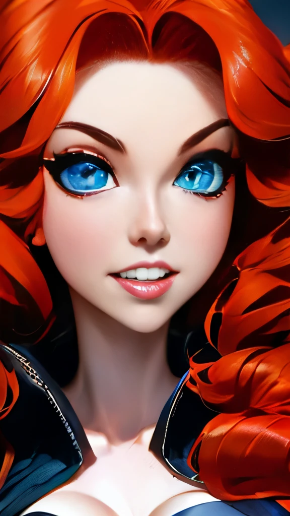 a close up of a woman with red hair and a bra top, a portrait by Joe Bowler, reddit, digital art, amouranth, better known as amouranth, amouranth as a super villain, young beautiful amouranth, ginger wavy hair, long wavy orange hair, orange glowing hair, orange skin and long fiery hair, flowing ginger hair