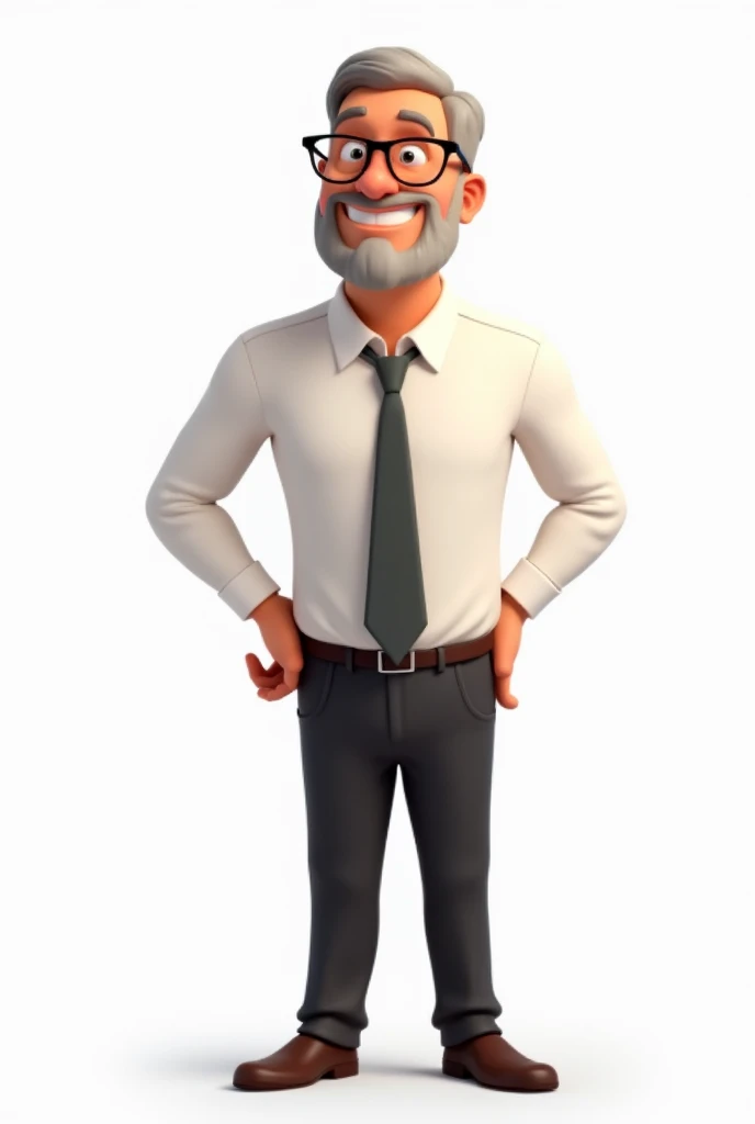 TEACHER man does not wear glasses tall, Brown skin, old, WITH WHITE SHIRT, TIE AND BLACK PANTS. ANIMATED IMAGE AND WHITE BACKGROUND