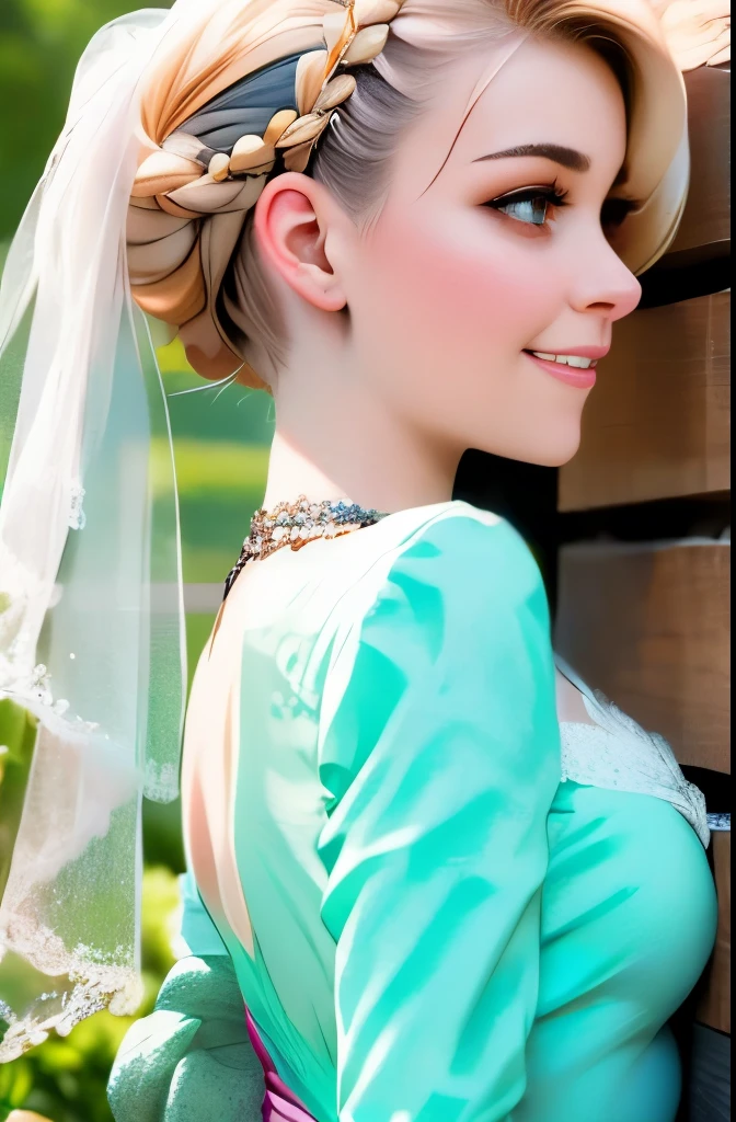 bride and groom standing in front of a wall with a stone wall, 1 9 2 0 s hairstyle, up face with 1 9 2 0 s hairstyle, inspired by Hedda Sterne, photographed on colour film, wearing a sparkling dress, close up half body shot, her hair pinned up, wearing a dress made of beads, close-up portrait film still, details galore