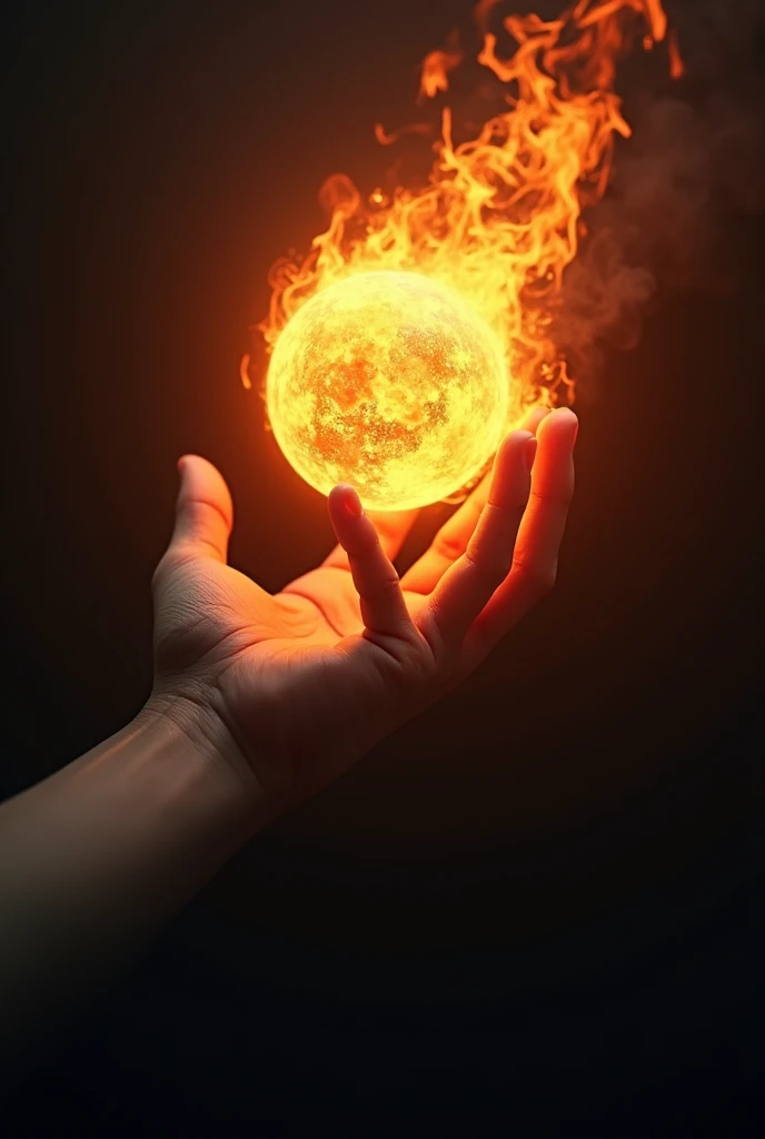 hand holding ball and 
burning falme