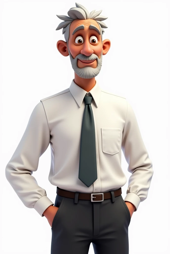 male teacher , Brown skin, old, WITH WHITE SHIRT, TIE AND BLACK PANTS. ANIMATED IMAGE AND WHITE BACKGROUND