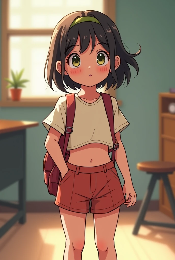 Elementary school student wearing clothes that reveal her belly
