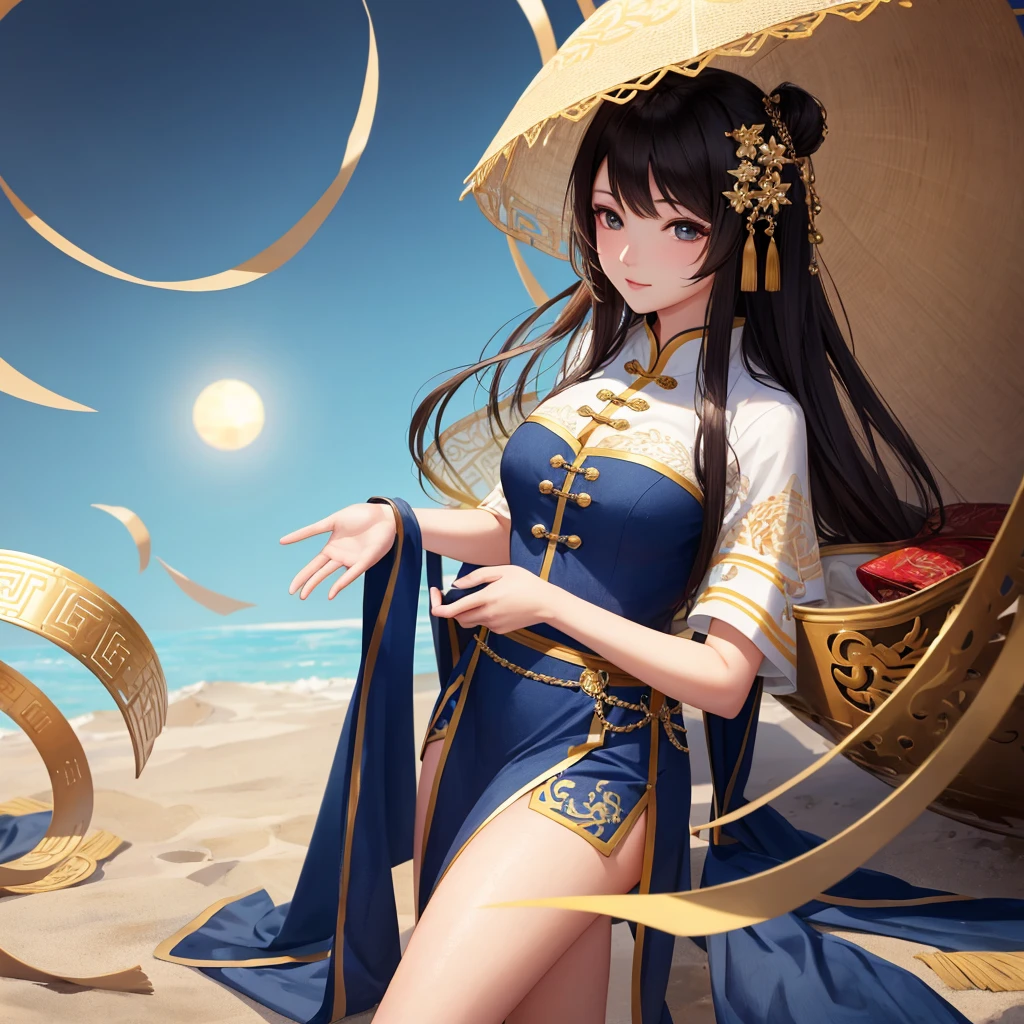 ((masterpiece)), ((best quality)), 8k, high detail, Super detailed, intricate details, illustration, fantasy, Surrealism, ((1 girl:1.2)), alone,solo, Describe the Chinese-style Jiang girl, Jiang's girl clothing, (The imperial paper on the head), dressed in traditional garments, (night setting:1.2), (Ancient village ruins:1.1), (weird atmosphere), Chiang girl pose, (old charm:0.8), Detailed depiction of the Jiang girl in the Jiang pose, (Moonlight night), (mysterious mist), (traditional charm), (delicate eyes:1.1), (black hair), (pale skin), (red lips), balanced composition, lights under moonlight, Visual effects with eerie details, Maxon Cinema 4D,wilderness background,((Big breasts)), long with yellow and black highlights hair,wear glasses,black and yellow hair