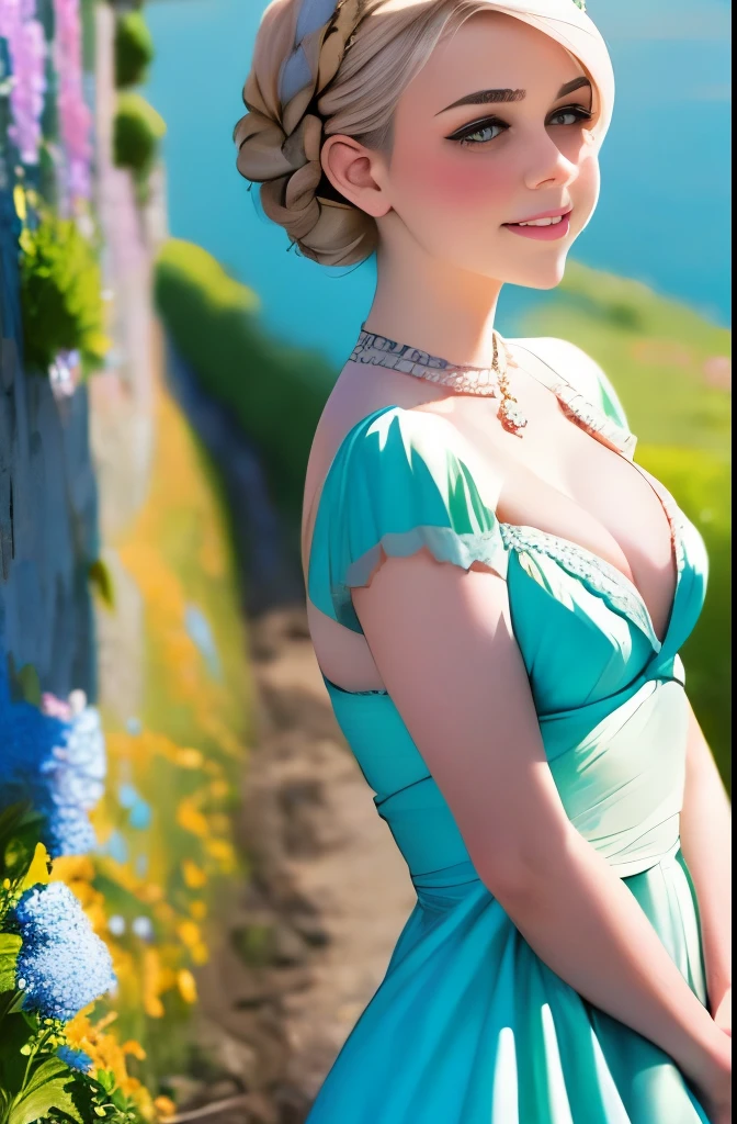 bride  standing in front of a wall with a stone wall, a colorized photo inspired by Hedda Sterne, tumblr, pointillism, 1 9 2 0 s hairstyle, up face with 1 9 2 0 s hairstyle, photographed on colour film, wearing a sparkling dress, close up half body shot, her hair pinned up, wearing a dress made of beads