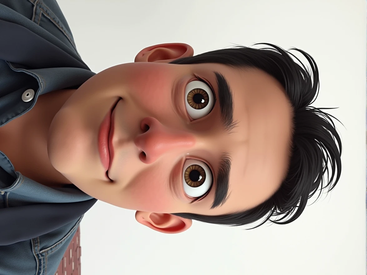 create a disney pixar character of a man walking on a village road