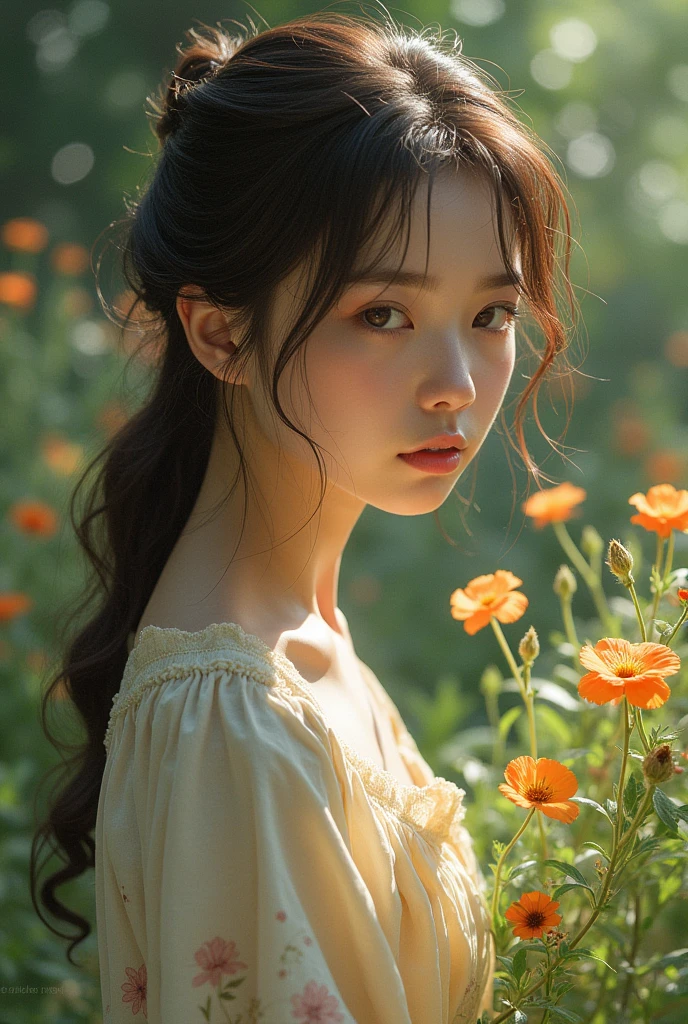 Girl in the garden，18 years old。Realism
