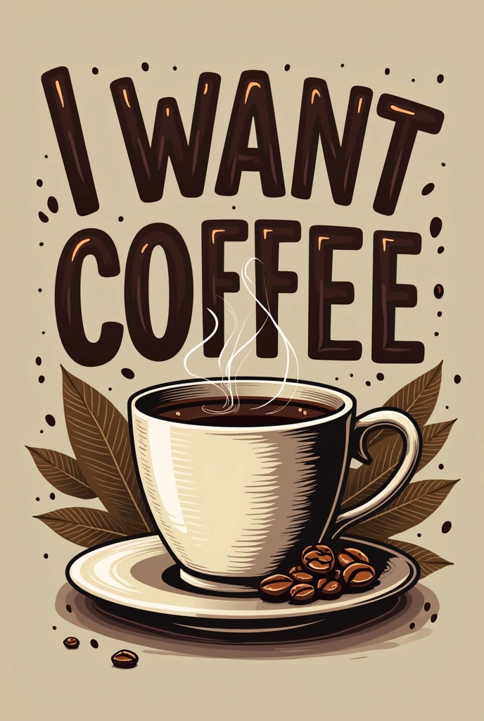Print for T-shirt written "I want coffee"
