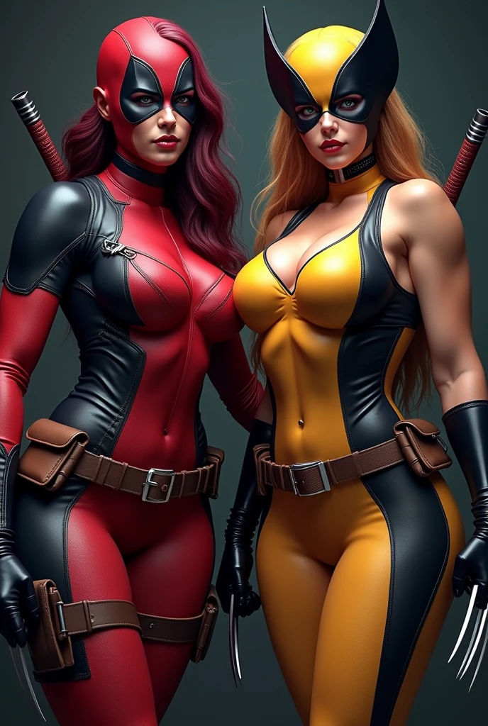 Lady deadpool and lady wolverine in a busty figure with fat ass and big boobs
