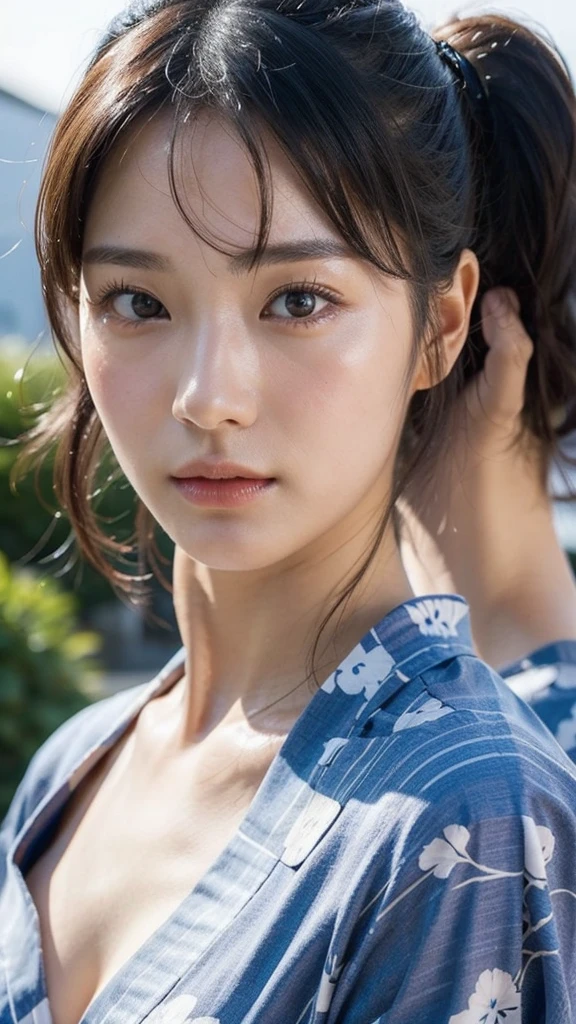 Model actress、One Woman、cool、Japanese and half European、Close-up of face、30 generation beauty、Realistic Skin、yukata
