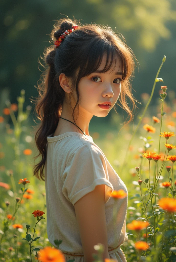 Girl in the garden,20 years old。Realism