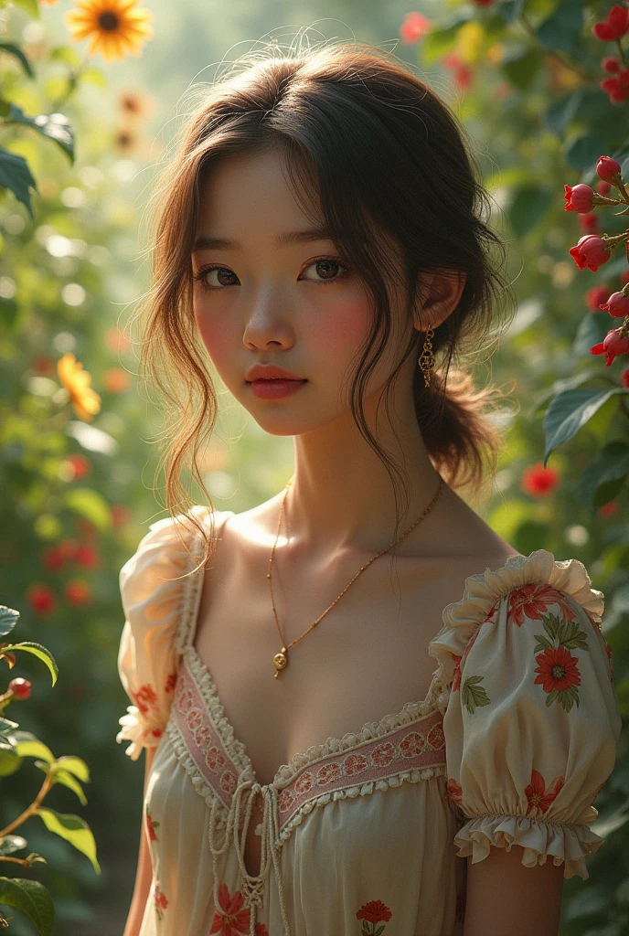 Girl in the garden，20 years old。Realism