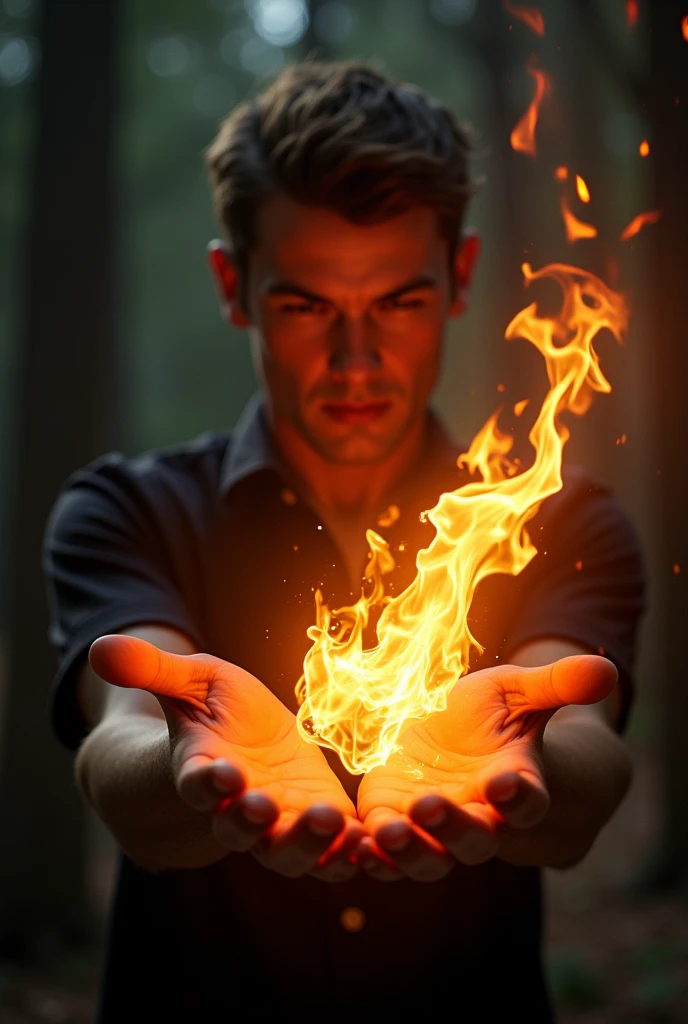 burning flame in hand