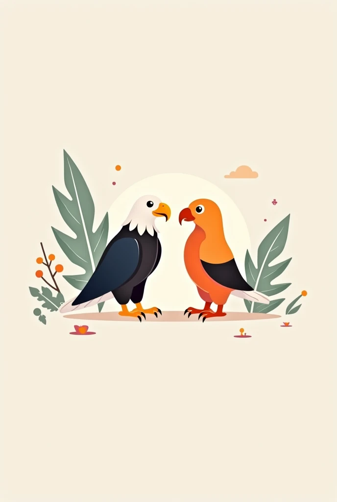 I want you to create an image with the symbol of two schools meeting, the symbol of the American Eagle School and the symbol of ALL Net School, the symbol of ALL Net is an orange at sign and of Eagle an eagle. I want the symbols to meet. I want you to create an image that represents the cultural exchange between schools.