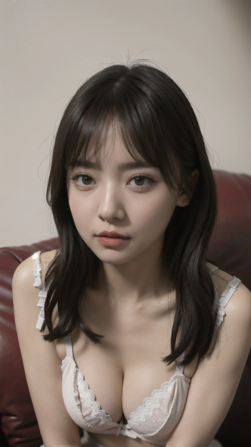 1girl,sitting on a cozy couch,crossing legs,soft light, 8k, ultra detailed, big breast, beautiful eyes.