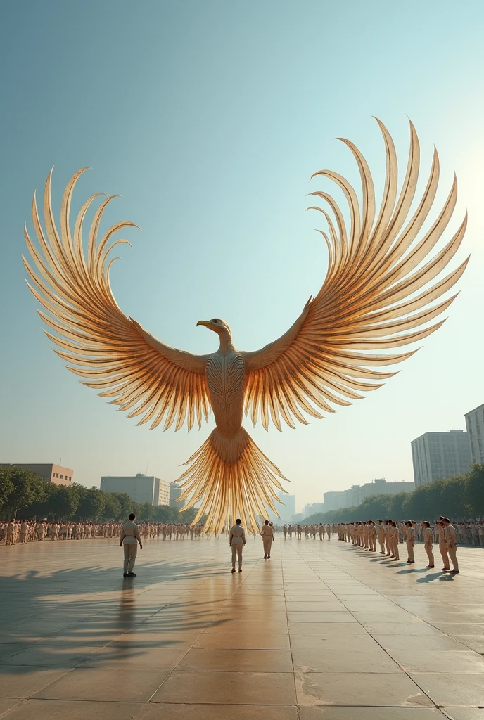 Imagine army drill display susupporter like as a bird wings.it has a two wings and four veals.20 peoples are on the wings