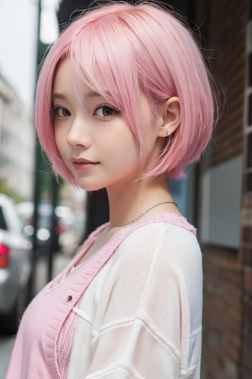 Pink hair girl short hair
